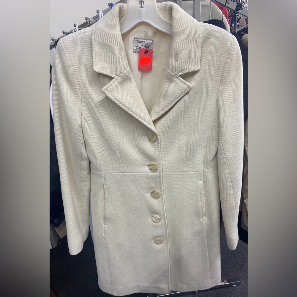Vintage Old Navy Overcoat Ivory Cotton Wool Blend 5 Button Size XS